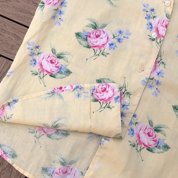 VINTAGE 100% Linen Lauren Ralph Lauren Floral Yellow Button Down Short Sleeve - Picture 4 of 6